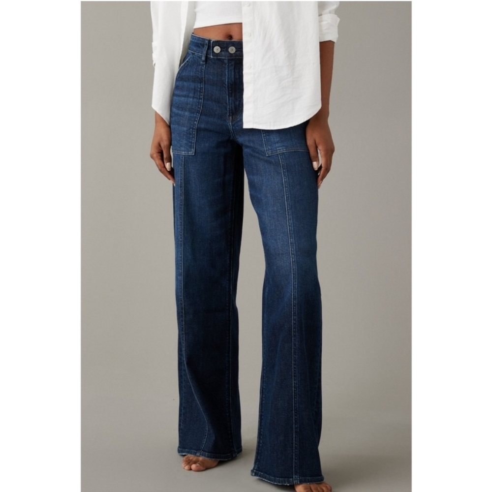 AMERICAN EAGLE Dreamy Drape High-Waisted Baggy Wide-leg jeans Dark Blue 6 SHORT